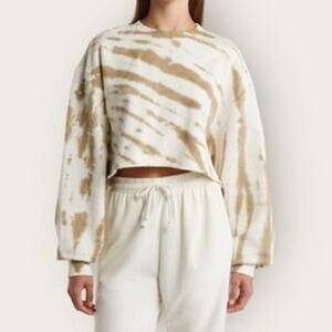 Good American Essentials Cropped Cool Sweatshirt Putty Tie Dye Crewneck Sweater